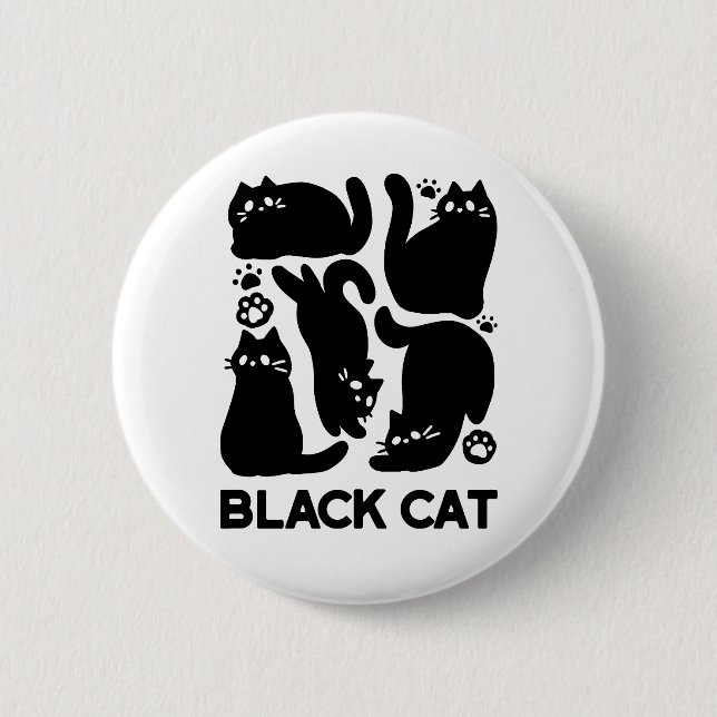 Macaron Rond 5 Cm Silhouettes de chat noir - Design Feline mignon (Devant)
