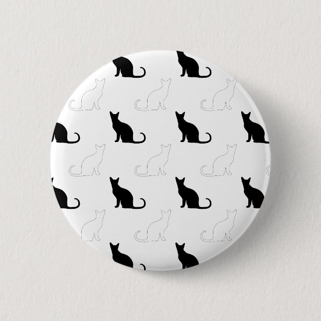 Macaron Rond 5 Cm Silhouettes de chats noirs et blancs (Devant)