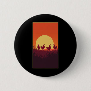 Macaron Rond 5 Cm Silhouettes de poulets dans le coucher de soleil é