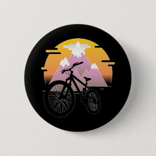 Macaron Rond 5 Cm Silueta Mountain Bike con Sol y Montaña