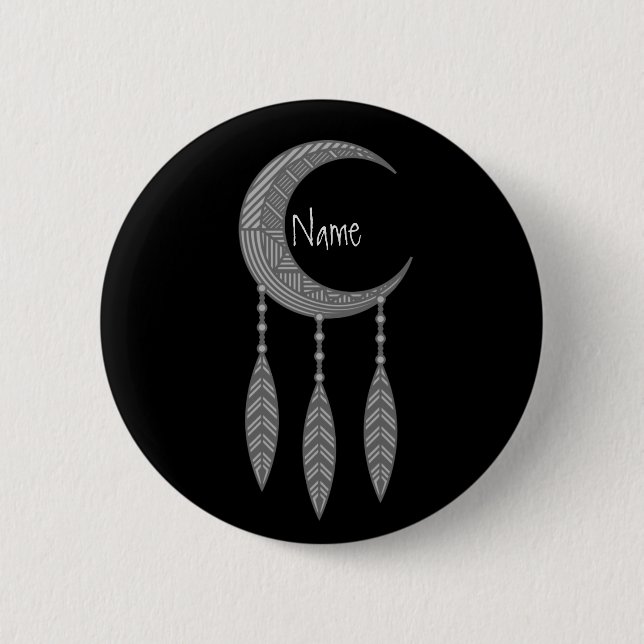 Macaron Rond 5 Cm Silver Crescent Moon Feathers (Devant)