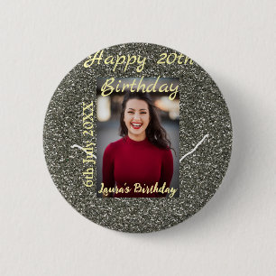 Macaron Rond 5 Cm Silverglitter photo 20e anniversaire ajouter nom d