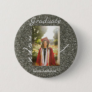 Macaron Rond 5 Cm Silverglitter photo graduation ajouter nom classe