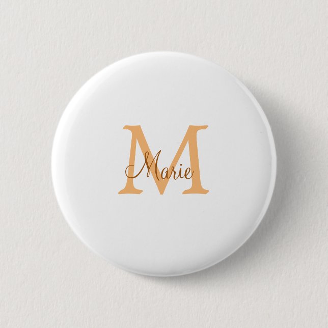Macaron Rond 5 Cm simple minimum ajouter nom monogramme orange brun  (Devant)
