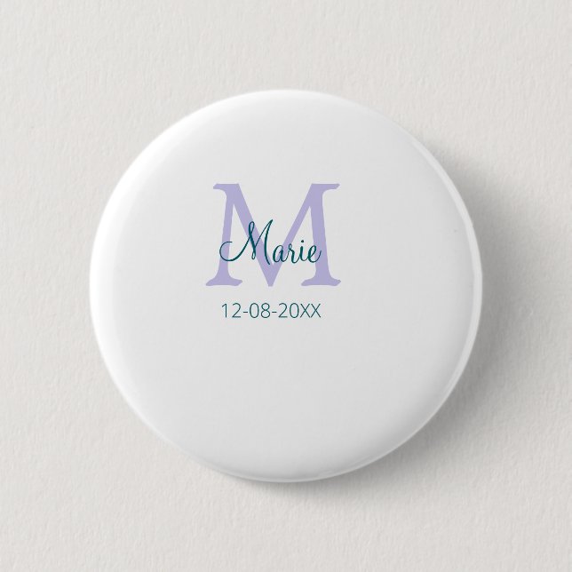 Macaron Rond 5 Cm simple minimum ajouter nom monogramme violet vert  (Devant)