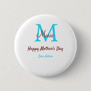 Macaron Rond 5 Cm simple minimum jour mère bleu monogramme rose nom