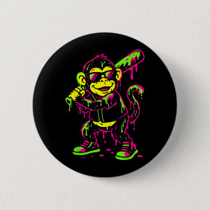 Macaron Rond 5 Cm Singe Animaux Drôles Baseball Drip Enfants Jeunes
