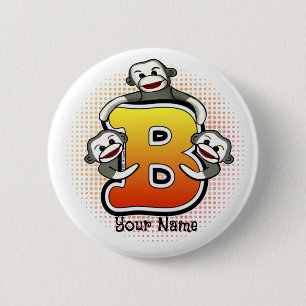 Macaron Rond 5 Cm Singe Chaussette Monogrammé B 