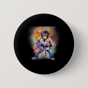 Macaron Rond 5 Cm Singe de Kung Fu aquarelle kickboxing Mma amoureux