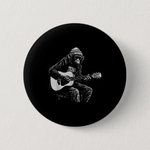 Macaron Rond 5 Cm Singe drôle de musique de guitare acoustique amate