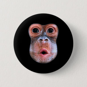 Macaron Rond 5 Cm Singe drôle qui gonfle le visage de l'estomac, Sin