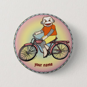 Macaron Rond 5 Cm Singe en chaussette Bicyclette