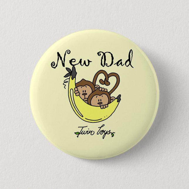 Macaron Rond 5 Cm Singes Papa de jumeaux T-shirts et cadeaux (Devant)