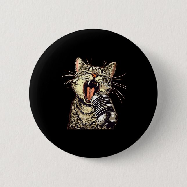 Macaron Rond 5 Cm Singing Cat With Karaoke Mic Costume  (Devant)