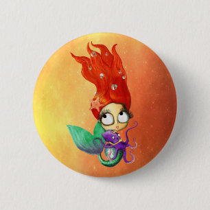 Macaron Rond 5 Cm Sirène Éffrayante avec pieuvre