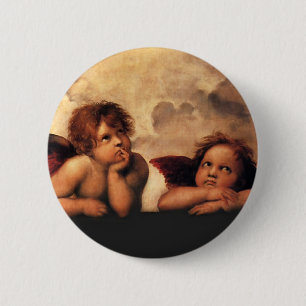 Macaron Rond 5 Cm Sistine Madonna 2 anges par Raphael