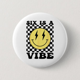 Macaron Rond 5 Cm Six Is A Vibe Retro Smile Face 6 Ans Anniversaire 