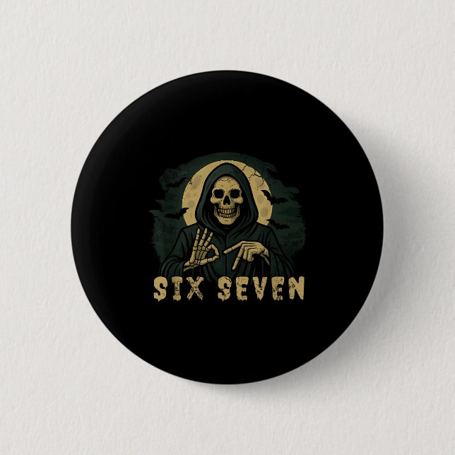 Macaron Rond 5 Cm Six Seven 67 Grim Reaper Halloween Squelette Main  (Devant)