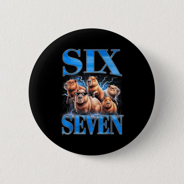 Macaron Rond 5 Cm Six Seven 67 Meme Funny Capybara Bootleg Graphic  (Devant)