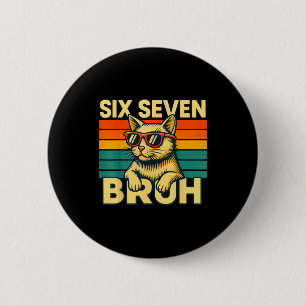 Macaron Rond 5 Cm Six Seven Bruh Cat Rétro Vintage Drôle 67 Mème Pou
