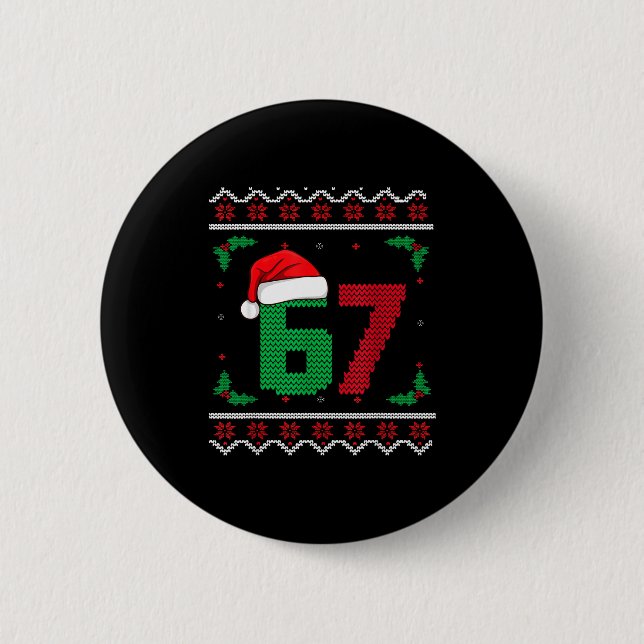 Macaron Rond 5 Cm Six Seven Christmas 6 7 Ugly Christmas Sweater  (Devant)
