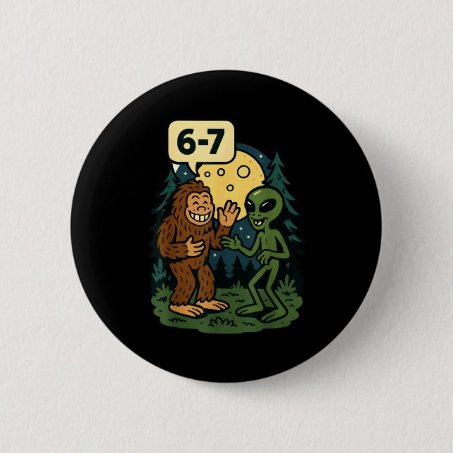 Macaron Rond 5 Cm Six Seven Funny Bigfoot And Alien 67 Viral Meme Sa (Devant)