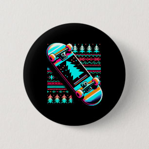 Macaron Rond 5 Cm Skateboard Noël - Vintage Skateboarding Laid