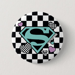 Macaron Rond 5 Cm Skater Girl Supergirl Coeurs S-Shield