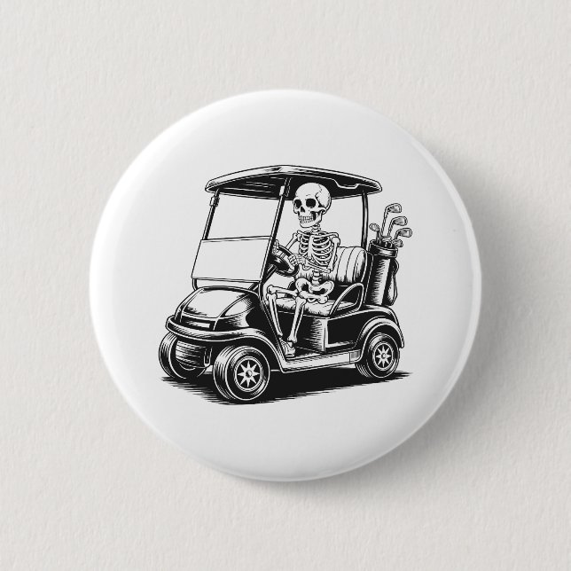 Macaron Rond 5 Cm Skeletal Golfer Crâne Jouer Golf (Devant)