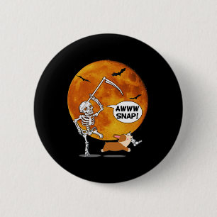 Macaron Rond 5 Cm Skeleton Brossé Jambe Halloween Corgi Reaper Scyth
