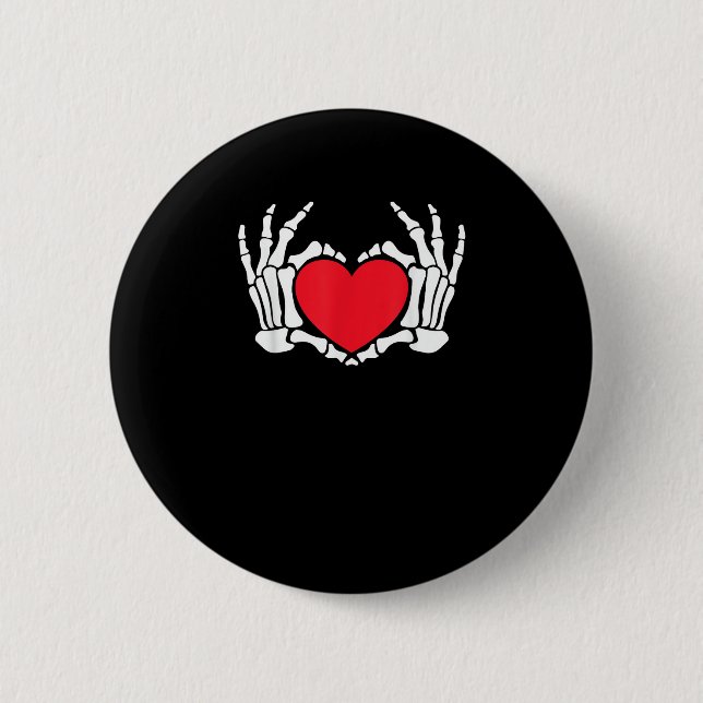 Macaron Rond 5 Cm Skeleton Coeur main Valentines Jour drôle Mème (Devant)