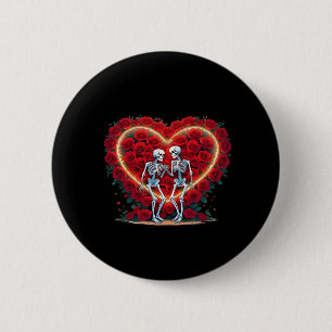 Macaron Rond 5 Cm Skeleton Couple Tenant Les Mains Dans Un Coeur De 