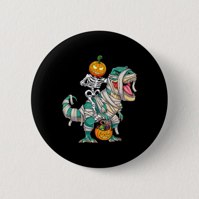 Macaron Rond 5 Cm Skeleton équitation maman Dinosaur T rex Halloween (Devant)