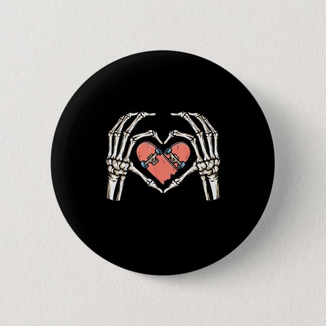 Macaron Rond 5 Cm Skeleton Hand Heart Skateboard Valentines Day Funn (Devant)