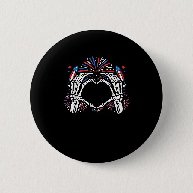 Macaron Rond 5 Cm Skeleton Hand Heart USA Patriotic American (Devant)