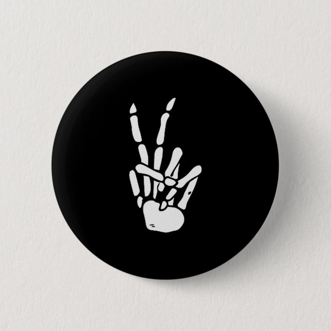 Macaron Rond 5 Cm Skeleton Hand Peace Sign Bone  (Devant)
