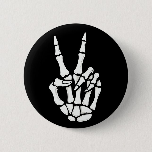 Macaron Rond 5 Cm Skeleton Hand Peace Sign Cool Halloween (Devant)