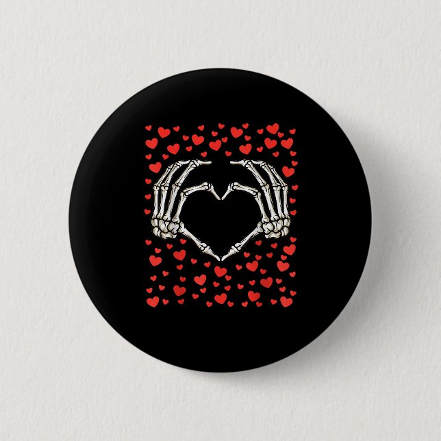 Macaron Rond 5 Cm Skeleton Main Rouge Coeur Anniversaire Saint-Valen (Devant)