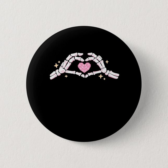 Macaron Rond 5 Cm Skeleton Mains Coeur drôle (Devant)