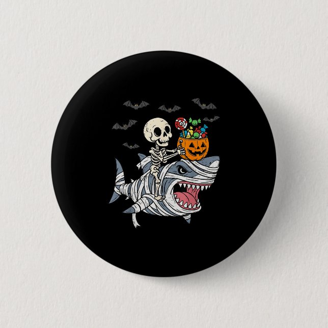 Macaron Rond 5 Cm Skeleton Riding Mummy Shark Halloween Boys Toddler (Devant)