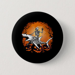 Macaron Rond 5 Cm Skeleton Riding Shark Lazy Halloween Costume Funny