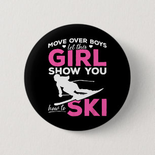 Macaron Rond 5 Cm Ski Girl Déplace Les Garçons Laissez Cette Fille V