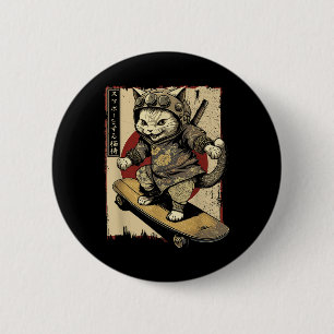 Macaron Rond 5 Cm Ski Japonais Samurai Chat Tattoo Kawaii Ninj