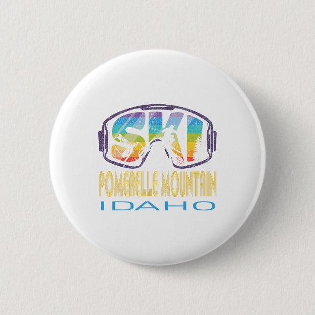 Macaron Rond 5 Cm Ski Pomerelle Mountain Idaho Vacances ski (Devant)