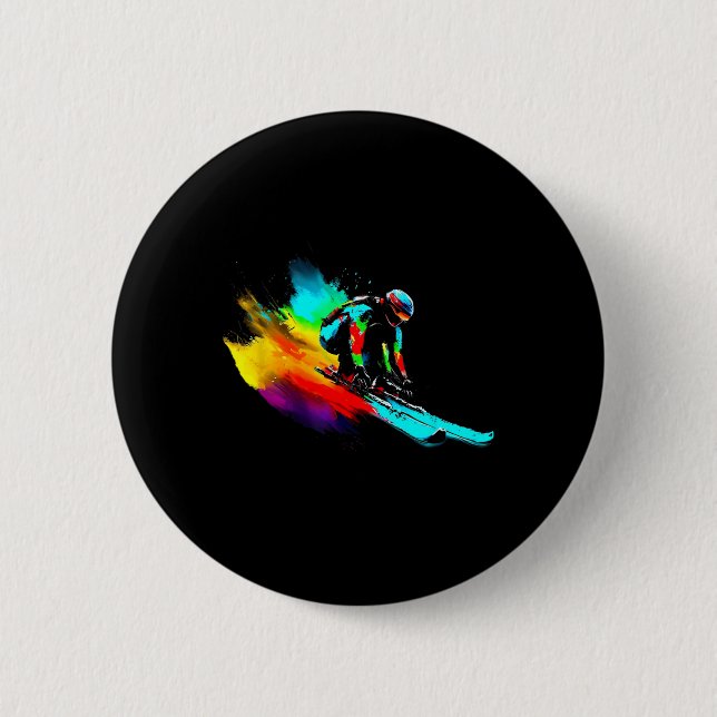 Macaron Rond 5 Cm Ski Racing Arc-en-ciel (Devant)