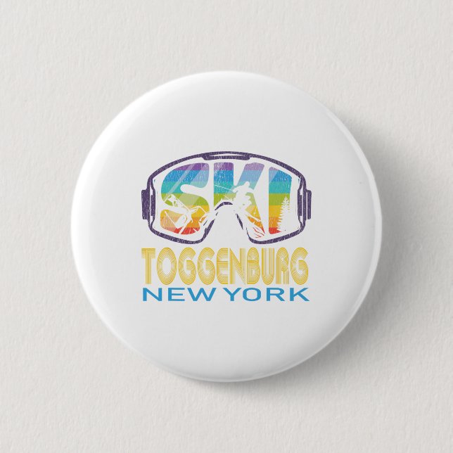 Macaron Rond 5 Cm Ski Toggenburg New York Skiing Vacation  (Devant)