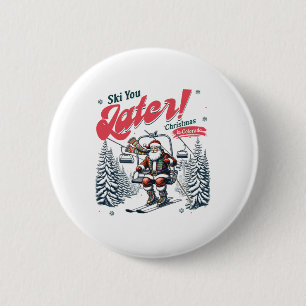 Macaron Rond 5 Cm Ski You Later Noël dans le Colorado Voyage de Ski
