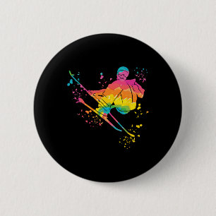 Macaron Rond 5 Cm Skieur Alpin Sports d'Hiver Ski Nordique _12 