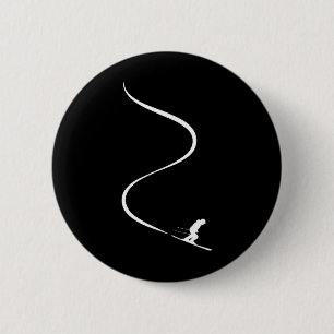 Macaron Rond 5 Cm Skieur avec des traces dans la neige poudreuse pro