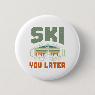 Macaron Rond 5 Cm Skieur drôle de ski à plus tard hiver ski